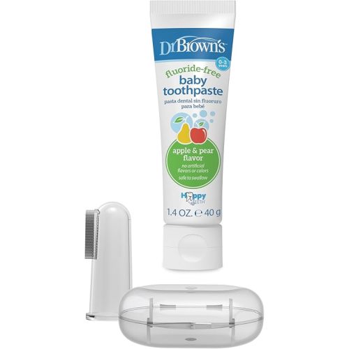 Dr. Brown's Baby Toothpaste Variety Pack, Strawberry and Pear Apple Flavors, Fluoride Free, Made in The USA, 0-3 Years, 2-Pack