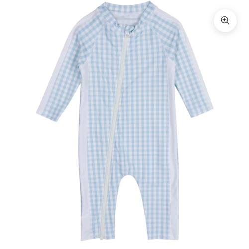 Sunsuit - Long Sleeve Romper Swimsuit | "Blue Gingham"