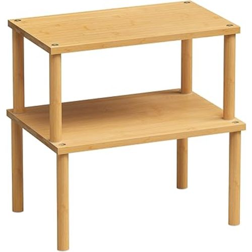 Cabinet Organizer Shelf(Set of 2),Kitchen Counter Shelves,Bamboo Stackable Expandable Spice Rack Countertop(Medium)