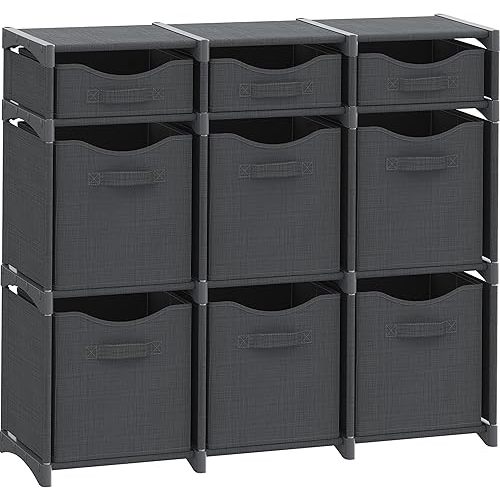 Cube Storage Organizer with 9 Storage Bins Included – Storage Cubes for Home Organization, Toy Storage, Office Storage, Living Room Storage, and General Storage Solution (Dark Grey)