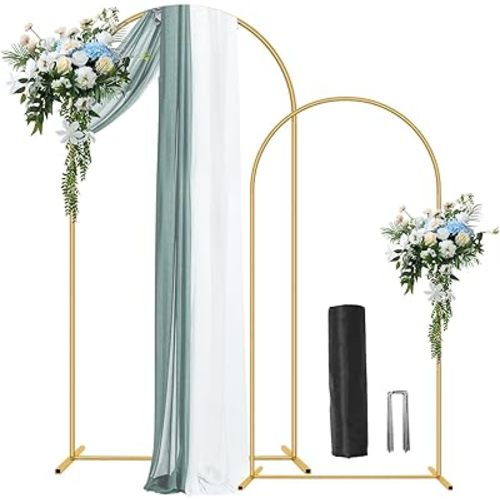 Metal Arch Backdrop Stand 7.2FT+6FT Wedding Arch Backdrop Stand Set of 2 Gold Arch Backdrop Stand for Valentines Day Party Wedding Ceremony Baby Shower Birthday Floral Balloon Decration