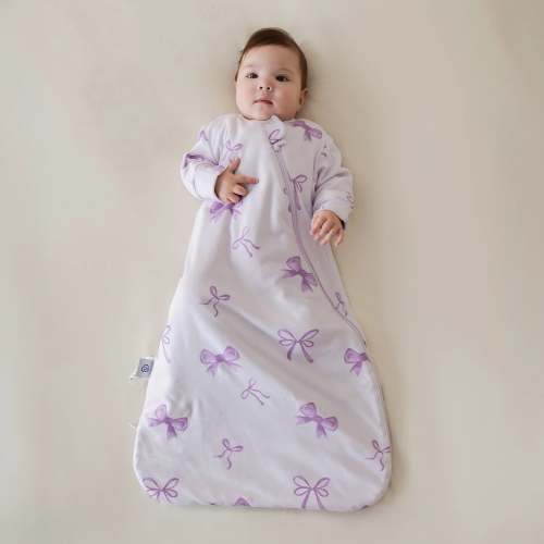 All Season Long Sleeve Sleep Sack 1.0 TOG - Organic Cotton & Camel Wool - Lavender Bow