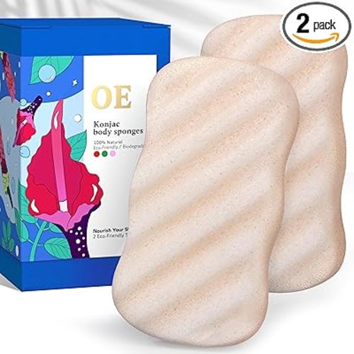 Konjac Sponge Body (2 Pack) | Microplastic Free Soft Plant Based Vegan Fiber | Sustainable | 100% Natural + Non-Toxic | Biodegradable | Eco-Friendly | Plastic Free Packaging
