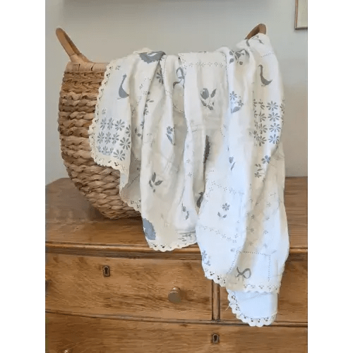 Delft Tile QUILTED 6 Layer Gauze Blanket