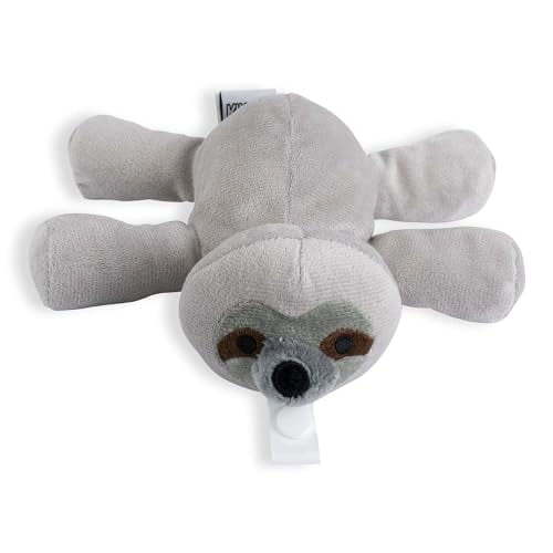 KINREX Baby Sloth Pacifier Holder – Soft Sloth Stuffed Animal with Pacifiers Binky Clip for Newborn Babies, Boys & Girls, Preemie, Infant, Sloth Plushie Toy, Grey Sloth Toy, Measures 18 cm / 7.09”