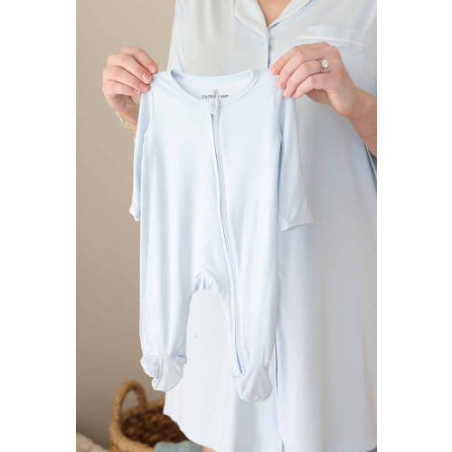 Baby Blue Bamboo Zipper Footie | Caden Lane