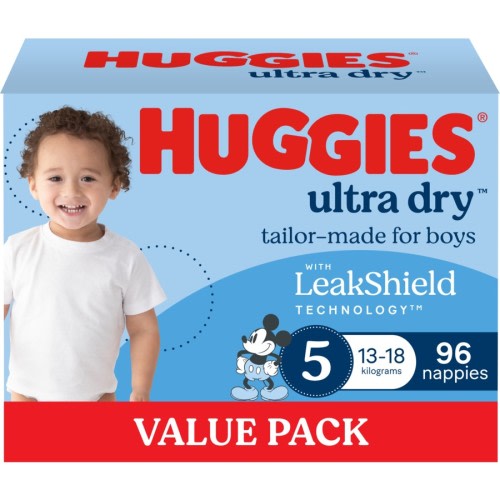 Huggies Ultra Dry Nappies Boys Size 5 (13 - 18kg) 96 Pack