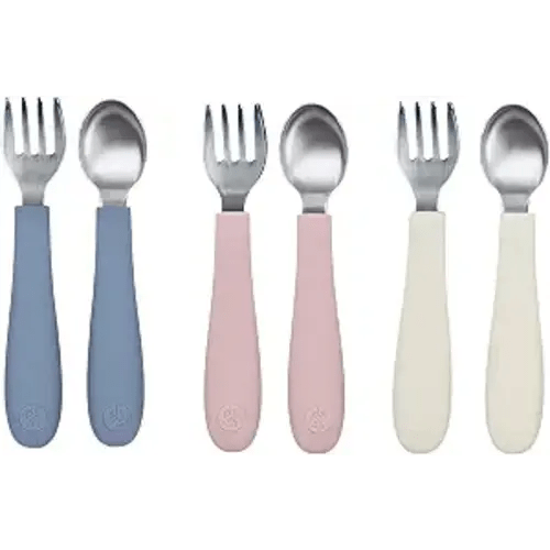 WeeSprout Toddler Utensils, 3 Forks & 3 Spoons, 18/8 Stainless Steel & Food Grade Silicone, Thick Easy-Grip Handles, Perfect Length For New Self Feeders, Gentle On Gums & Teeth, Dishwasher Safe