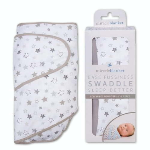 Miracle Blanket Swaddle Wrap - Boy, Girl, or Neutral Receiving Baby Blanket - Soft, Wearable Sleep Sack Essential for Newborns and Infants (Grey Stars)