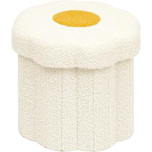 B FSOBEIIALEO Storage Ottoman Foldable, Sunflower Shaped Small Footrest Collapsible Folding Seat Bench for Bedroom Living Room Entryway, Faux Teddy Fur, White 12.6"x12.6"x11.4"