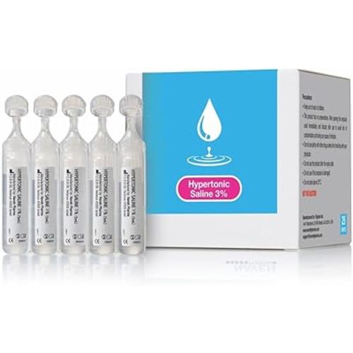 NAVEH PHARMA Saline Solution 5ML(0.17 fl oz) Ampules, 25 Units per Box. 3% Solution Suitable for Kids Multiple Uses.