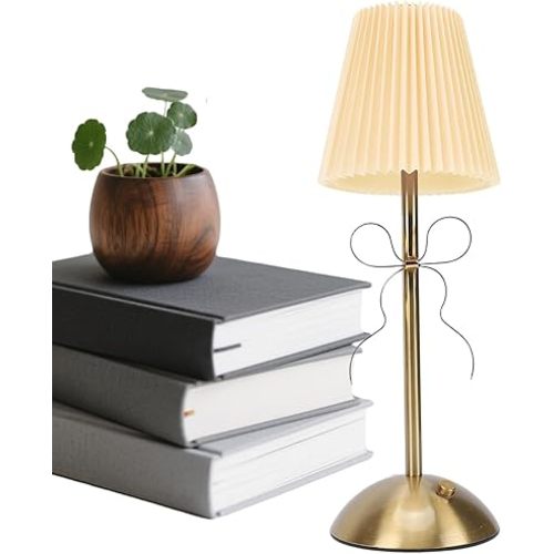 Bow Lamp | Bow Design Cordless Rechargeable LED Light - Fabric Lampshade Table Lamp - for Women Girlfriend Wife Home Bedroom Bedside Living Room Desk Hotel
