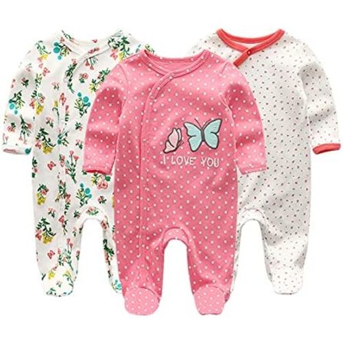 Baby Boys Girls Footies One-Piece Romper Long-Sleeve Jumsuit Cotton Newborn Clothes Set 3-Pack Baby Pajamas