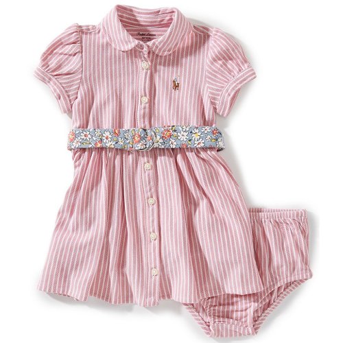 Ralph Lauren Baby Girls Short Sleeve Belted Oxford Mesh Polo Dress & Bloomer