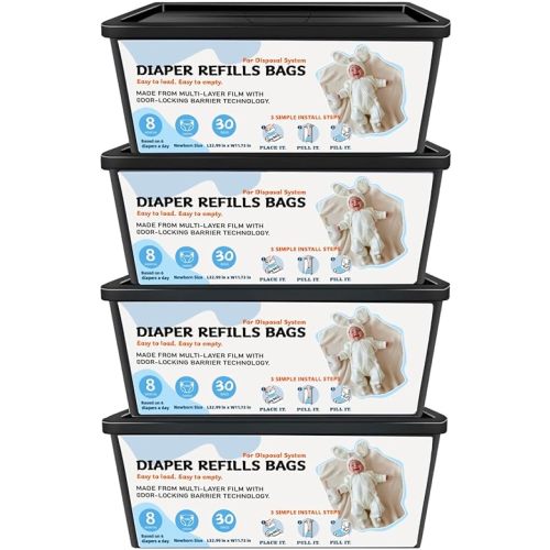 Diaper Pail Refills Bags with 30 Bags, Compatible with Genie Easy Roll Signature Diaper Pail and Platinum Diaper Pail, 7-Layer Odor-Barrier Technology, 4 Pack (120 Bag)