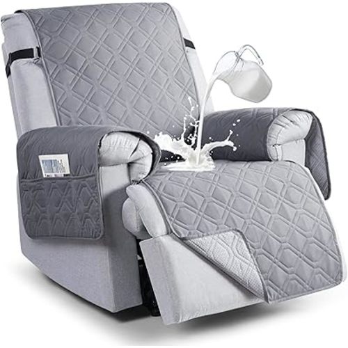 VANSOFY 100% Waterproof Recliner Chair Covers, Recliner Cover Non-Slip Dog Chair Cover Furniture Protector Washable Slipcover with Pocket, Elastic Straps for Pets, Dogs(Light Gray, 25")