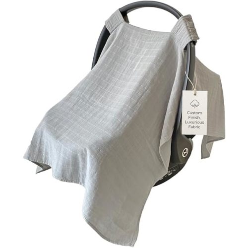 MOZAH Baby Car Seat Cover - Belgian Grey - 100% Organic Muslin - Soft, Breathable and Lightweight, Baby Infant Car Seat Essentials