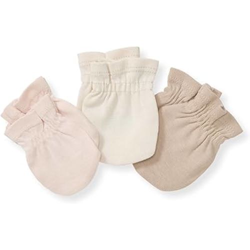 Burts Bees Baby Unisex Baby Mittens, 100% Organic Cotton, 3-Pack Solid Color Infant Scratch Protection Mitts