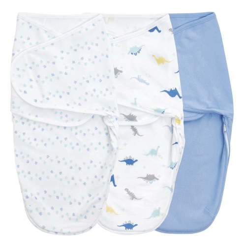 aden + anais Essentials Wrap Swaddles, 100% Cotton, Dino-Rama, Boys, Newborn, 0-3 Months, 3-Pack