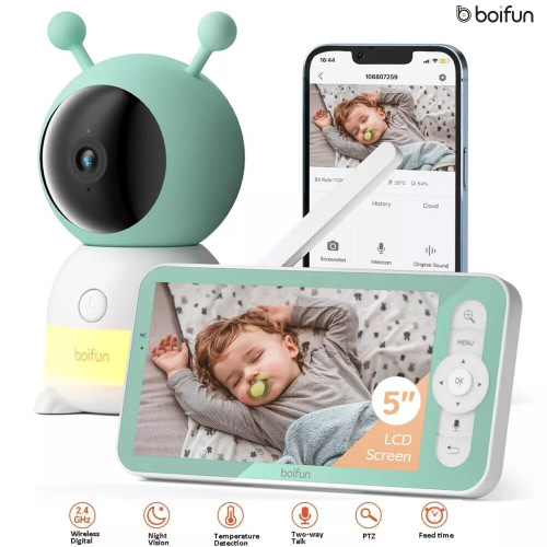 BOIFUN Baby Monitor 2K 3MP HD 5" Video Baby WiFi Audio Monitor IR Night Light
