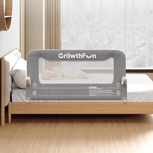 Foldable Bed Rail for Toddlers, 47in Reinforced Carbon Steel Frame&Connectors, Breathable Cationic Fabric, Safety Toddler Bed Rails for Queen, King, Twin, Full, No-Tool Setup.