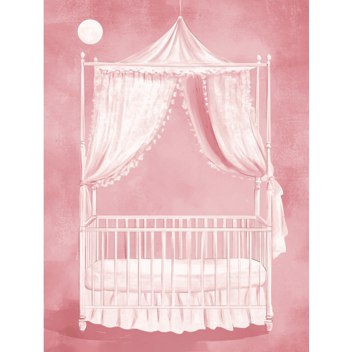 Romantic Crib Canopy Canvas Print/Wall Art, Suitable for Nursery Decor, Bedroom Decor, Girl's Room Decor, Baby Room Decor, and Princess Themed Room Decor.