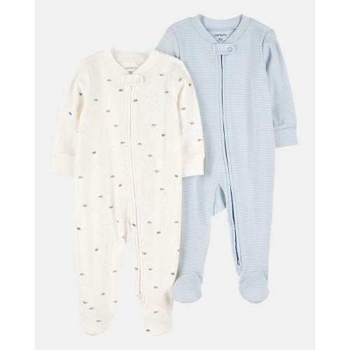Baby Boy 2-Pack 2-Way Zip Cotton Sleep & Play Pajamas - Blue/White