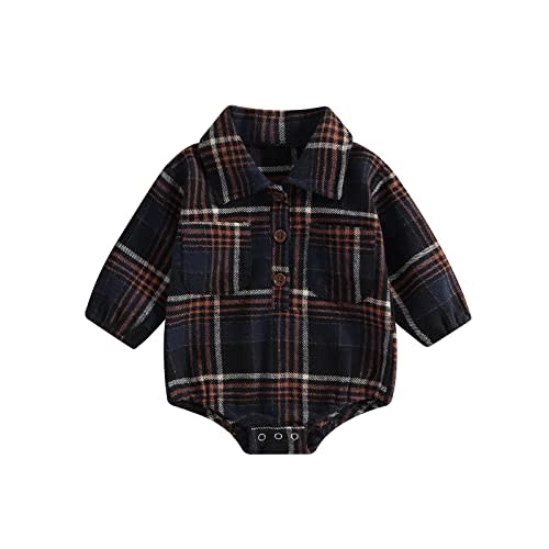 Balaflyie Merqwadd Baby Boy Plaid Flannel Shirt Romper Button Down Fall Top