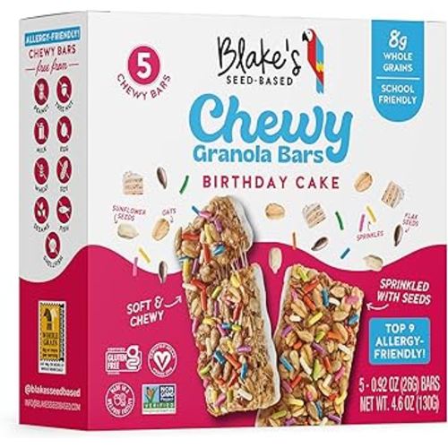 Blake’s Seed Based Chewy Granola Bars — Birthday Cake (5 Count), Vegan, Gluten Free, Nut Free & Dairy Free, Healthy Snacks for Kids or Adults, School Safe, Low Calorie Soy Free Snack