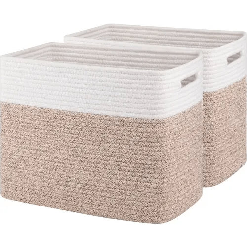 OIAHOMY Storage baskets for Shelf, Toy Storage Basket, Collapsible Storage Bins, Blanket Basket Living Room, Closet Storage for Bedroom, 15 x 9.8 x 11.8 Inches-Pack of 2-Brown, FSB-H-P-02