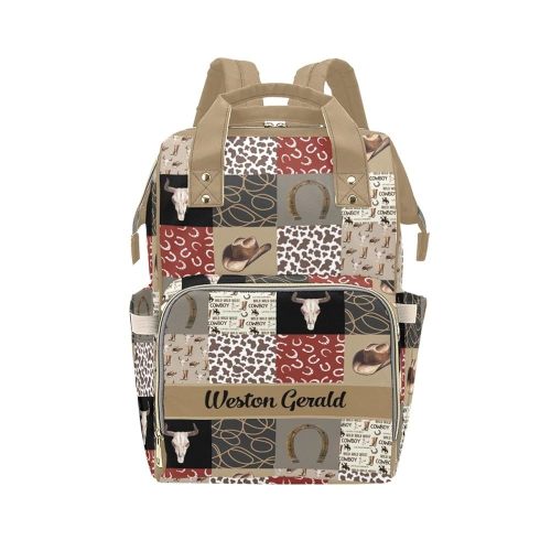 Custom Western Cowboy Baby Diaper Bag with Name – Personalized Nursing Travel Tote Backpack for Mom or Dad, Custom Name Baby Daypack Gift