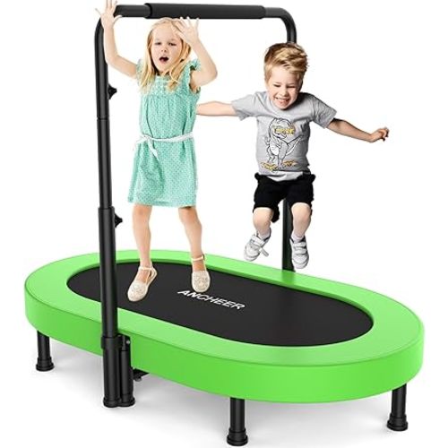 ANCHEER 56" Double Mini Trampoline for Kids, Mini Rebounder with 5-Level Adjustable Handle, Parent-Child Trampoline for Kids, Max Load 220lbs, Fun for Indoor/Outdoor