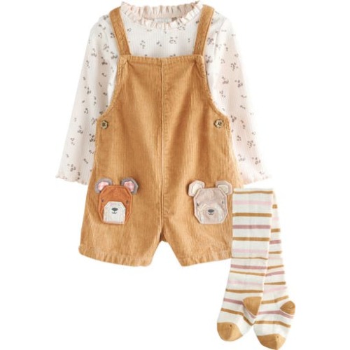 NEXT Kids' Bear Corduroy Overalls, T-Shirt & Socks Set, 1.5-2Y