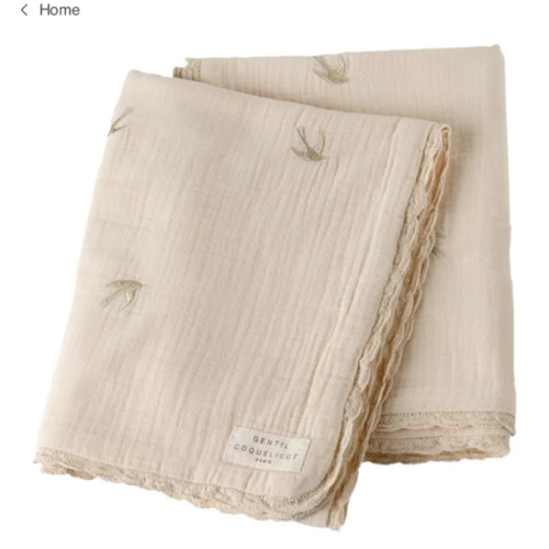 Embroidered Swallow Cotton Muslin Blanket