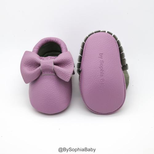 Baby Moccasins, Lavender Moccasins, Baby Leather Shoes, Genuine Leather Moccs, Toddler Bow Moccasins, Baby Purple Bow Moccasins