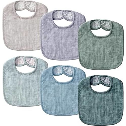 POIKSHARK 6-Pack Muslin Baby Bibs for Unisex Boys Girls, Cotton Baby Drool Bibs, Drooling and Teething Bibs for Infant
