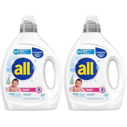 all Baby,Gentle for Baby,Liquid Laundry Detergent,Hypoallergenic for Sensitive Skin,Concentrated,75oz,100 Loads,(Pack of 2)