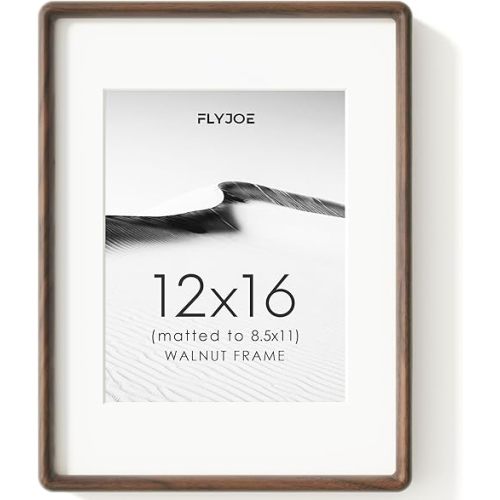 12x16 Picture Frame, Natural Solid Walnut Wood Photo Frame with HD Tempered Glass, Rounded Corner Wooden Frame 12 x 16 Matted to 8.5x11, Horizontal or Vertical Wall Mounting