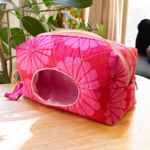 Baby Diaper and Wipe Pouch Bag - Quilted Double Zipper Dual Compartment Organizer - Handmade - Hot Pink Floral
