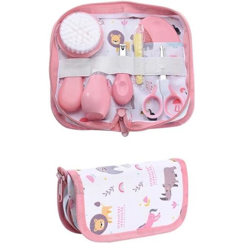 Baby Grooming Kit, Infant Safety Care Set with Hair Brush Comb Nail Clipper Nasal Aspirator,Baby Essentials Kit for Newborn Girls Boys (Pink)