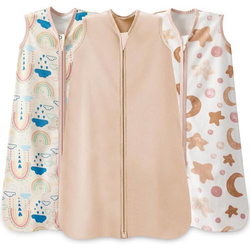Baby Sleep Sack 6-12 Months,100% Cotton TOG 0.5 Wearable Blanket for Boys and Girls, 3 Pack 2-Way Zipper Lightweight Sleeping Bags for Toddler Newborn Infant