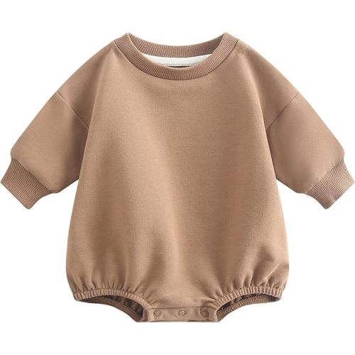 Baby Boy Girl Sweatshirt Romper Organic Cotton Solid Color Long Sleeve Bubble Romper Oversized Warm Fall Winter