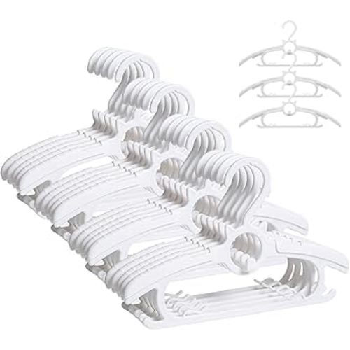 Baby Nursery Closet Hangers 20pcs,JSF White Plastic Kids Clothes Hanger, 11-14" Adjustable Baby Hangers for Newborn Non-Slip Baby Outfit Hanger,Stackable Toddler Infant Nursery Kids Hangers