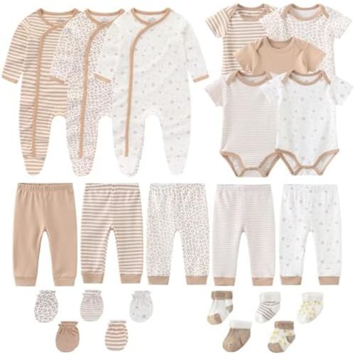 ZAVBABY Newborn Baby Girl Clothes Cotton Ribbed Mix Unisex New Born Bodysuit Pant Outfits Layette Gift Set 0-3 Months