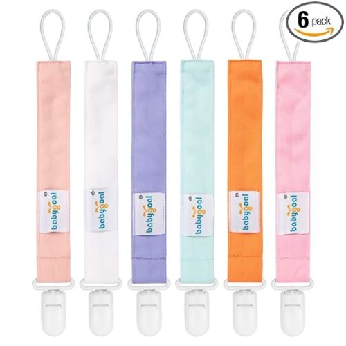 babygoal Pure Color Pacifier Clips, 6 Pack Binky Paci Holder Clips Leashes Fits for Most Baby Pacifiers and Binkies
