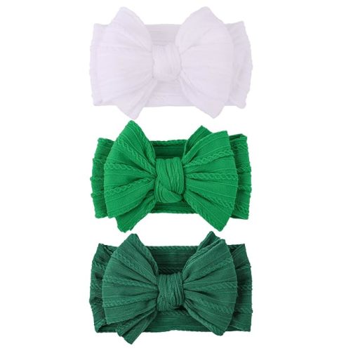 LemonSpace Handmade St.Patrick's Day Baby Headband Bows Newborn Green 3Ppcs