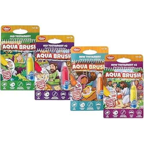 4 Pack of Aqua Brush Activity Books for Kids Ages 3+: Old Testament #1, Old Testament #2, New Testament, and New Testament #2 Set