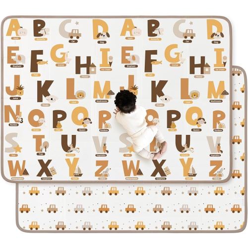 Foldable Baby Play Mat, 65" X 51" Waterproof Double-Sided Cushioned Activity Play Mat, Soft Lightweight Foam Playmat with Fold-Up Sides, Non Slip Crawling & Playing for Infants and Toddler, Alphabet