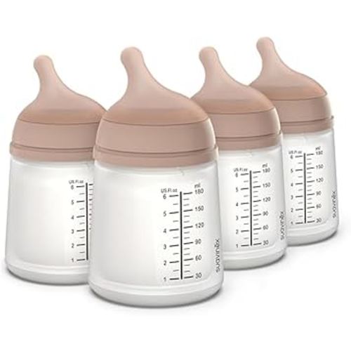Suavinex Zero Zero Anti Colic Baby Bottle, No 1 Spanish Baby Bottle Brand, Minimizes Bottle Rejection & Nipple Confusion, Perfect for Breastfeeding Babies, 4 Pk 6 oz, Medium Tone, Adaptable Flow