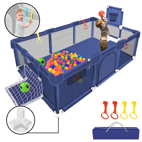 HioHa Large Baby Playpen, Big Playard with Basketball Hoop, Portable Play Yard Baby Fences with Storage Bag for Infant Toddler